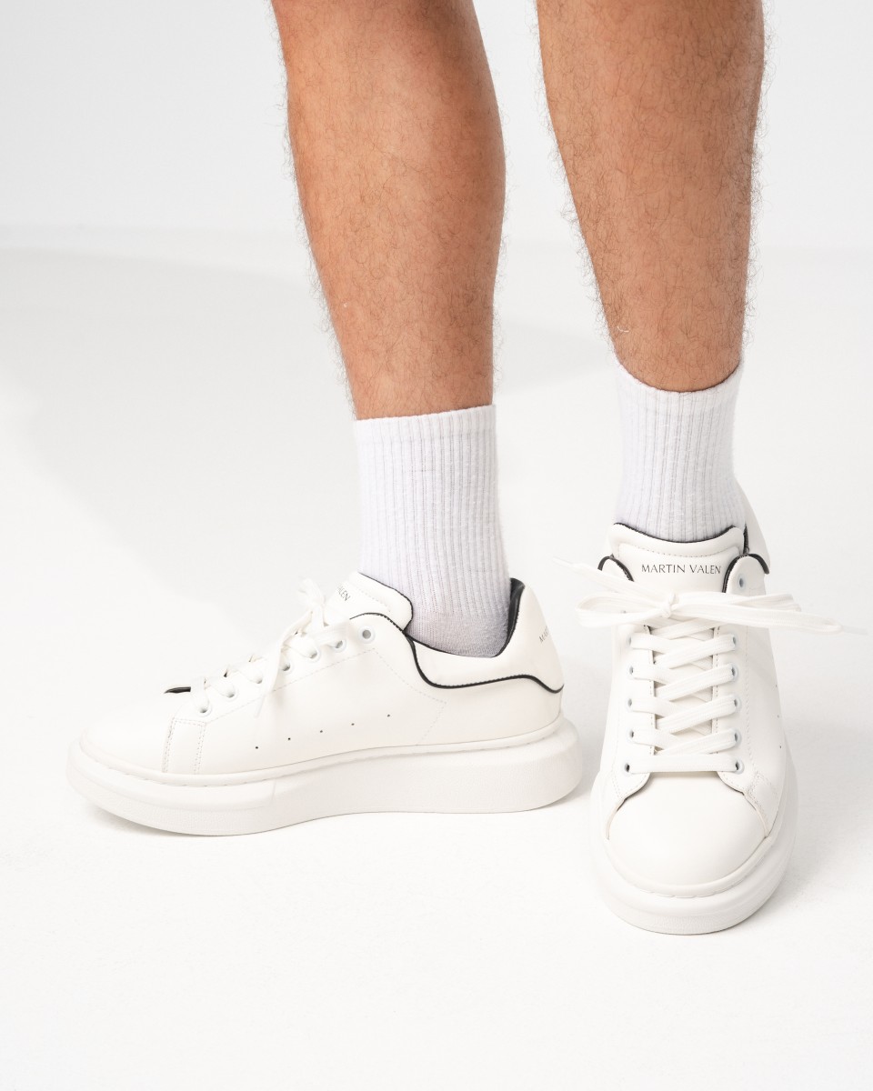 Tênis Sola Alto Sneakers Masculino com Linha Preta Branco | Martin Valen