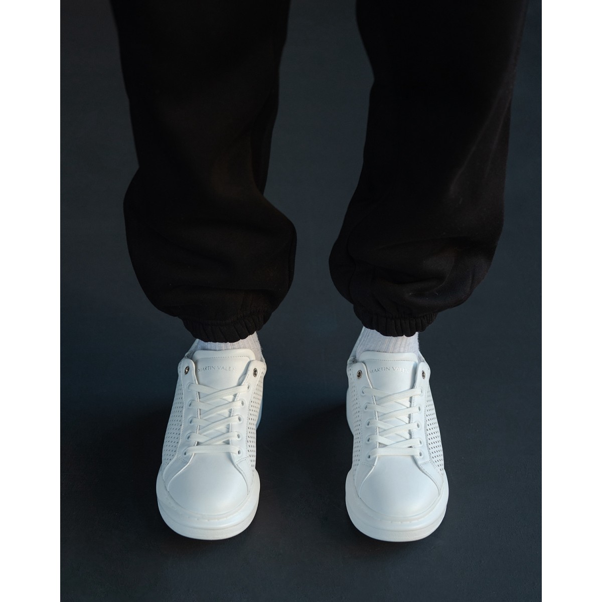 Homem Designer Mesh Sneakers Basket Branco | Martin Valen