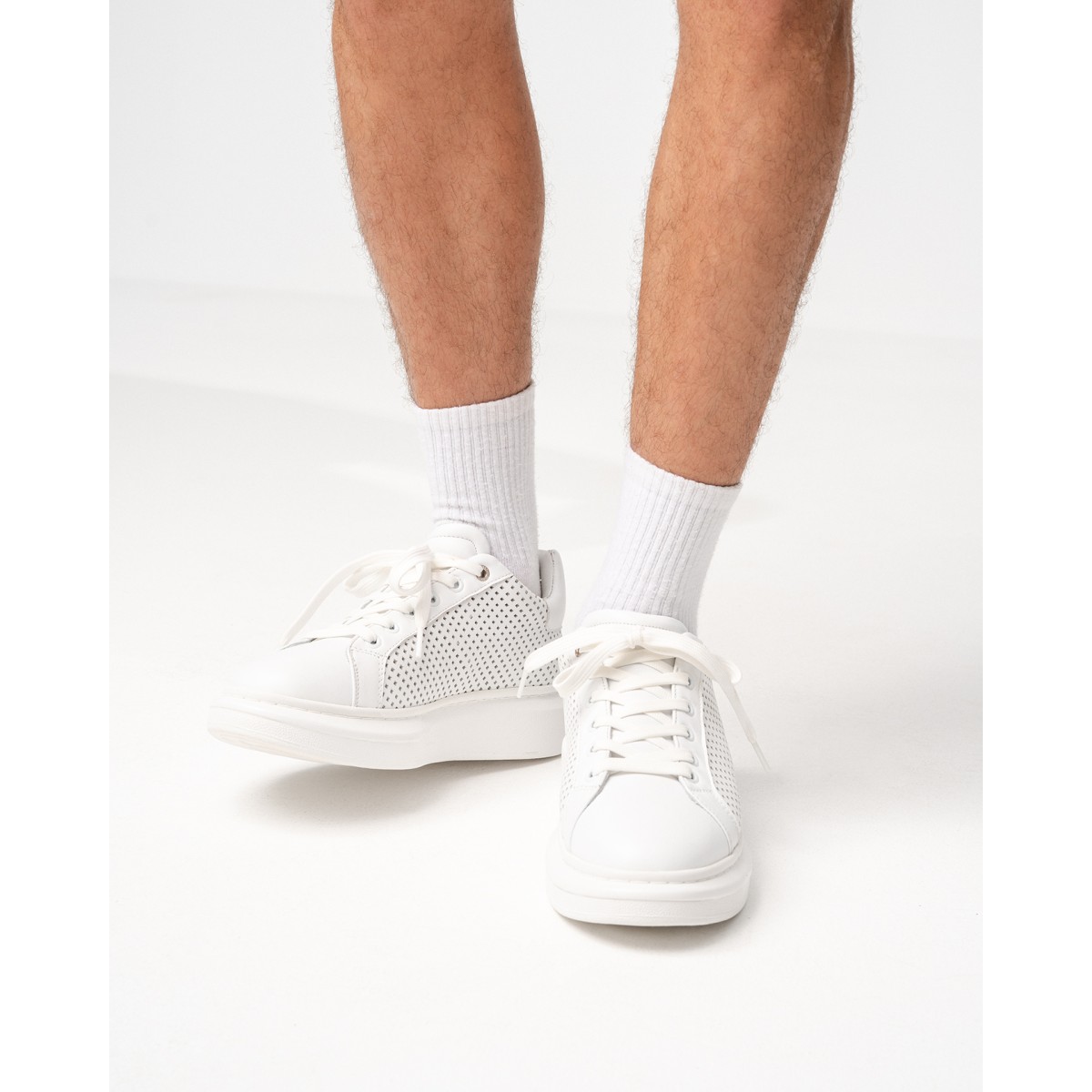 Homem Designer Mesh Sneakers Basket Branco | Martin Valen