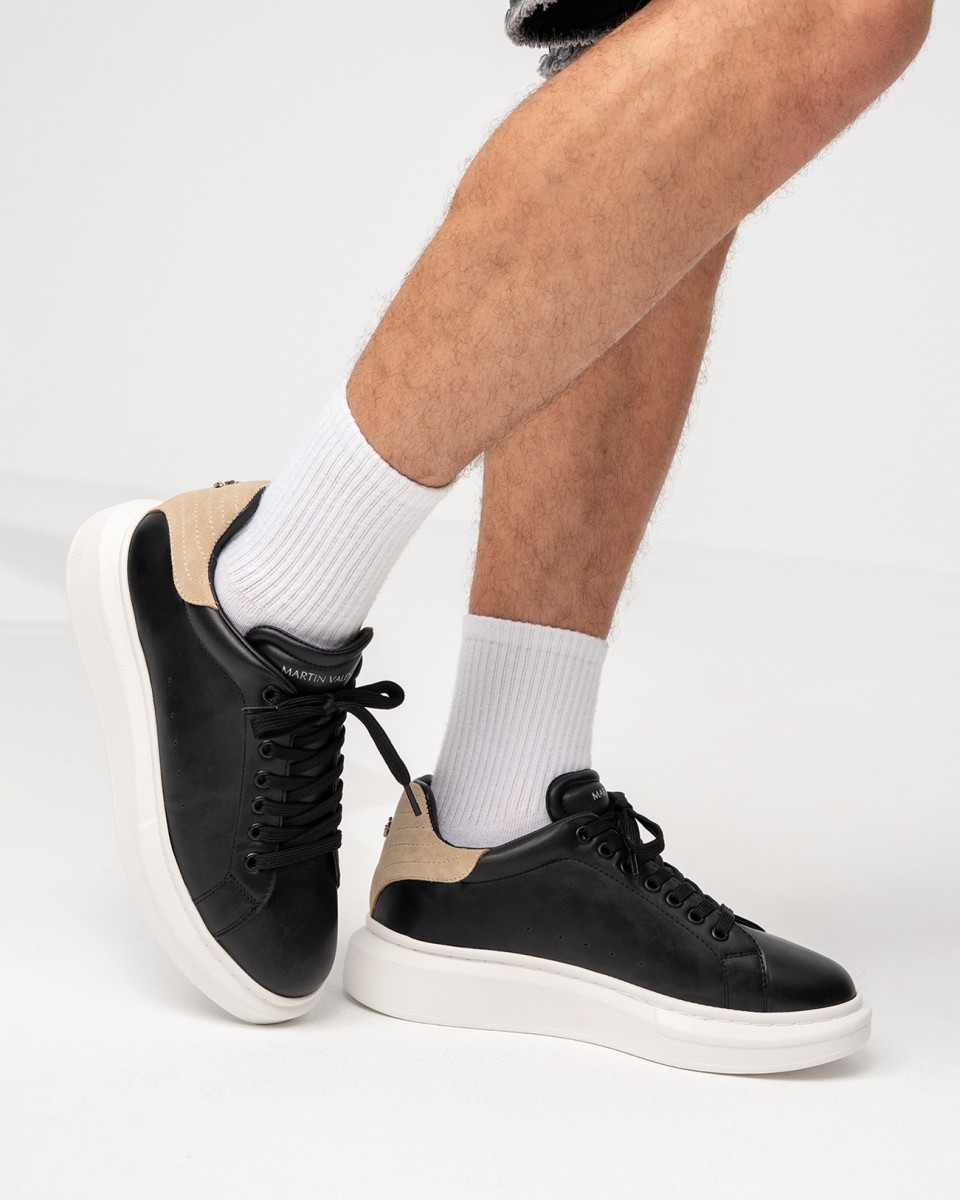 V-Harmony Men's Black and White Shoes with Suede Heel Tab | Martin Valen