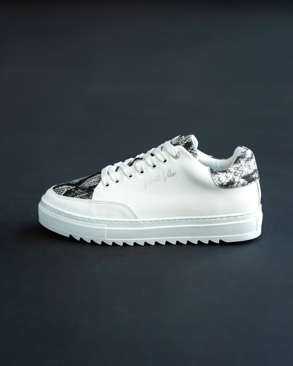 Men's Low Top Sneakers Crowned Snake Designer Shoes in White | Martin Valen