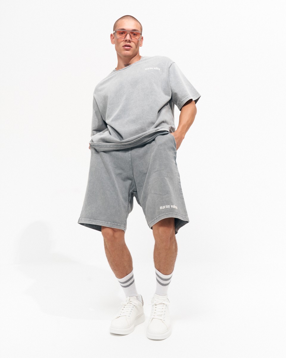 Herren Oversize Vintage 3D-Druck Detail Trainingsanzug Set mit Shorts | Martin Valen