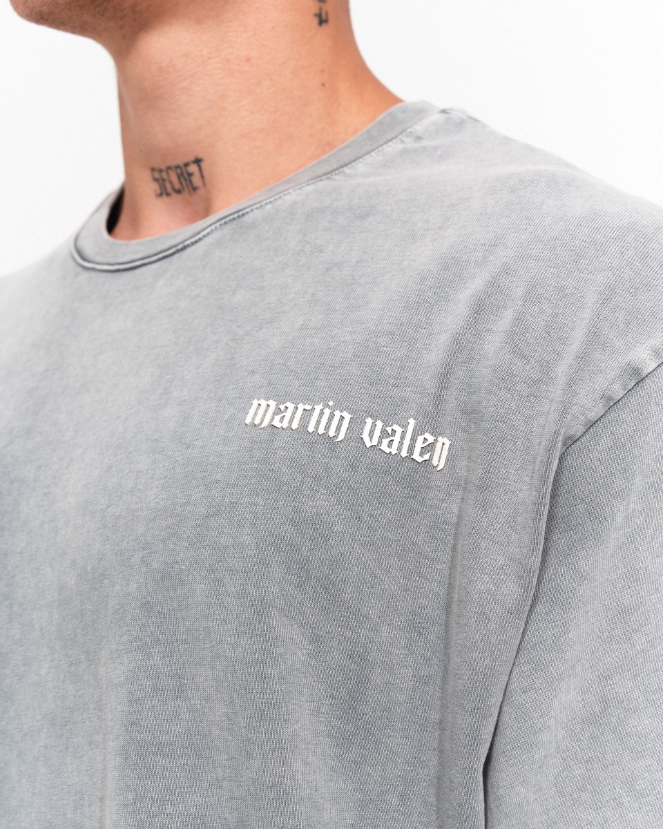 T-shirt Vintage Oversize Da Uomo Con Lavaggio Acido E Stampa 3D | Martin Valen