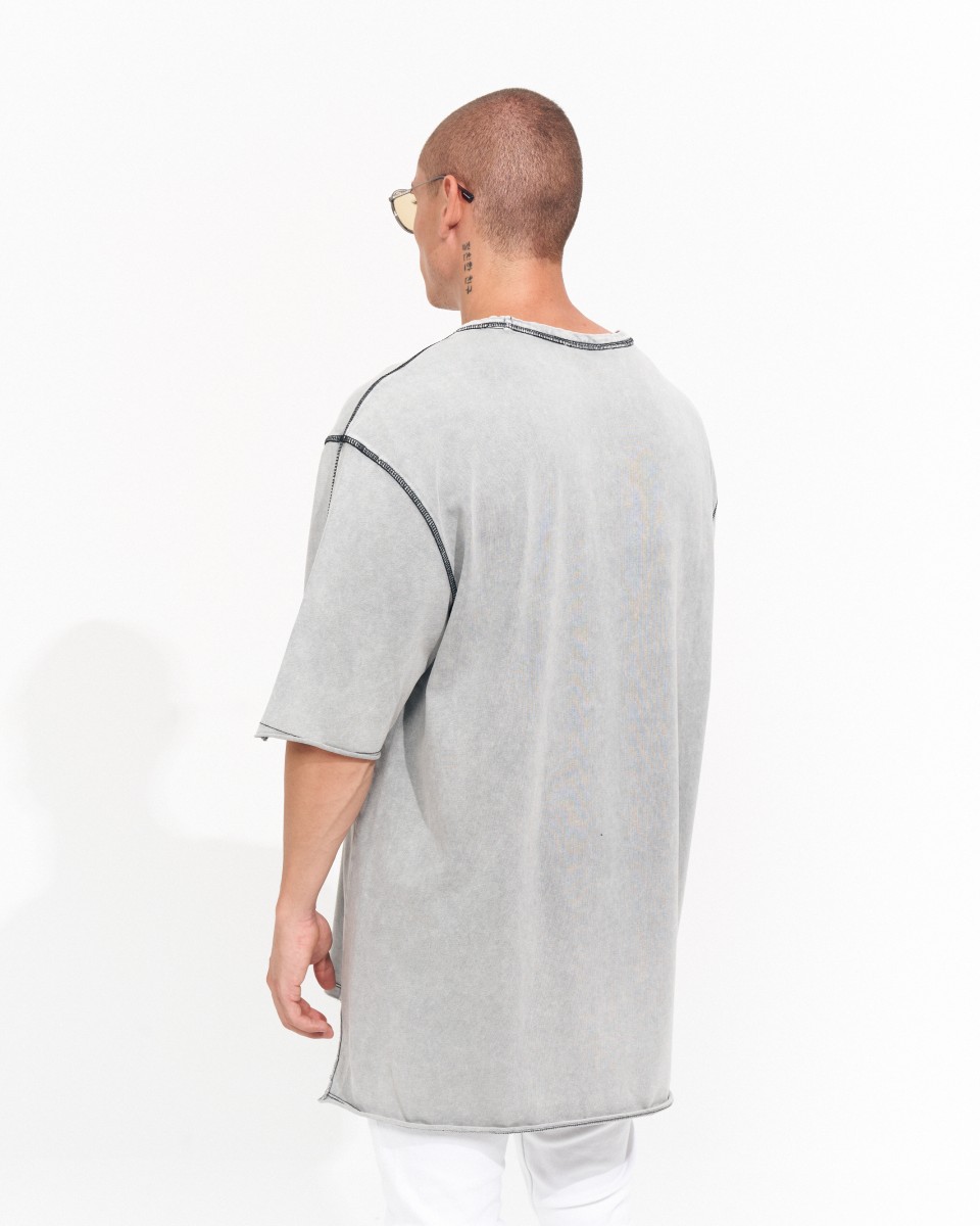 Мужская футболка с опущенным плечом и винтажной отделкой в сером | Martin Valen