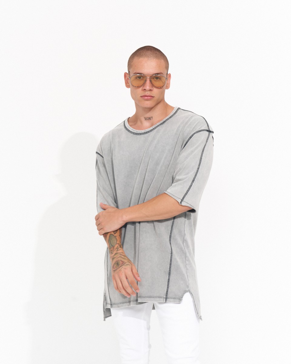 Herren Vintage T-Shirt in Grau mit Fallenden Schultern und Nähten | Martin Valen