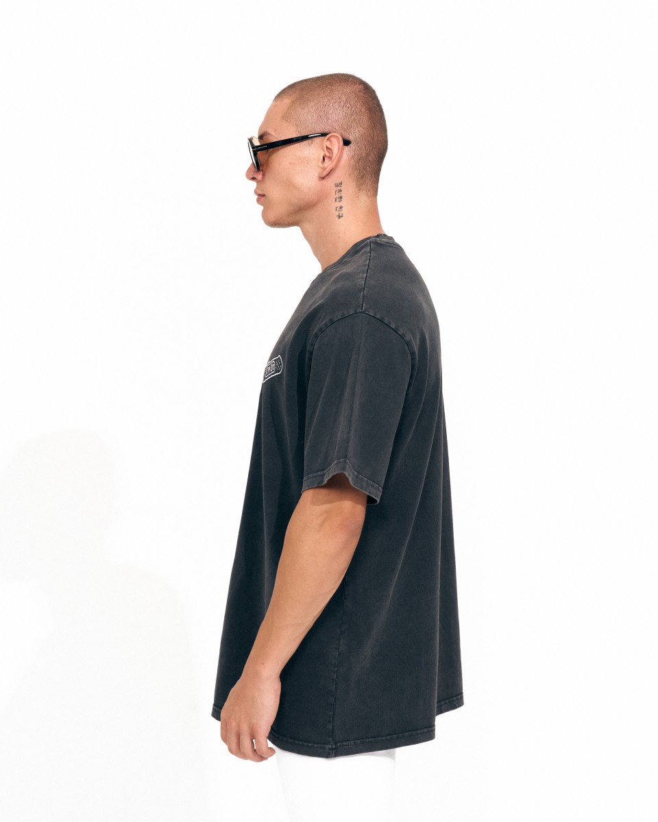 ‘’OK’’ Мужская черная винтажная футболка великого размера с вышивкой | Martin Valen