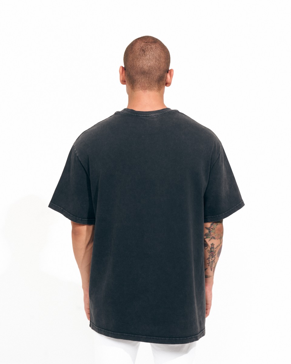 ‘’OK’’ Men's Oversized Embroidered Vintage T-shirt in Black | Martin Valen
