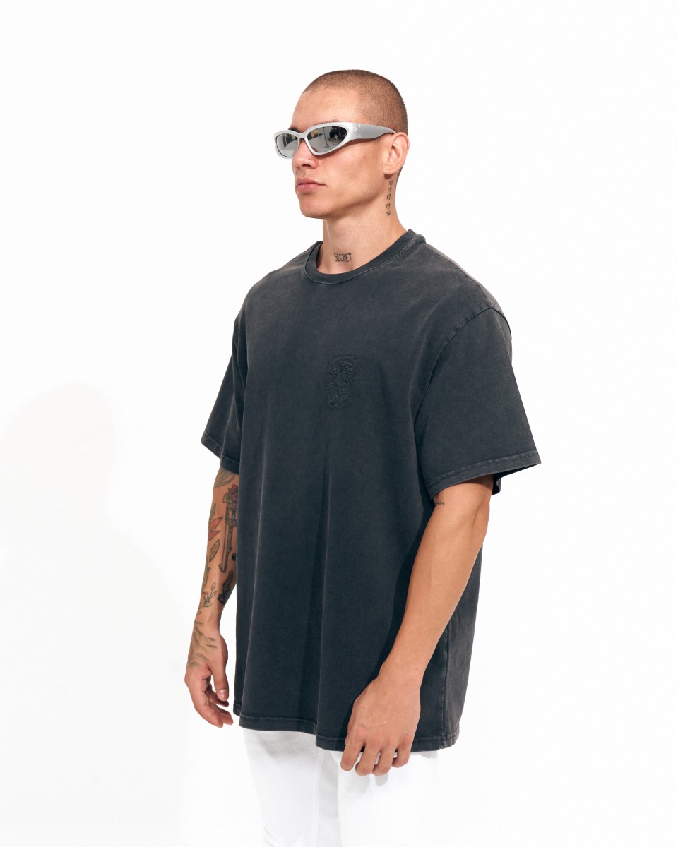 ‘’Michelangelo’’ T-shirt Vintage Oversize Brodé pour Hommes en Noir | Martin Valen