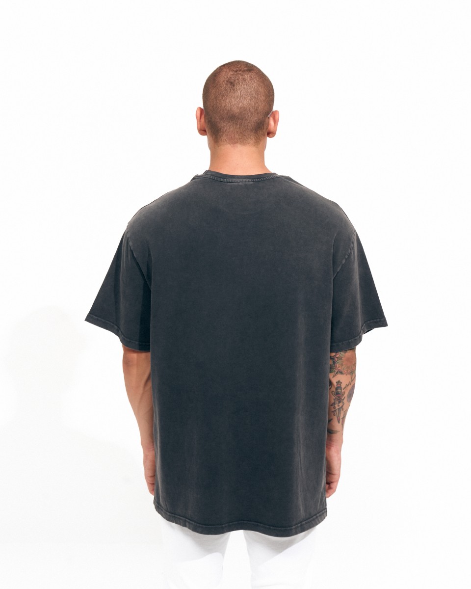 ‘’Michelangelo’’ Men's Embroidered Oversized Vintage T-shirt in Black | Martin Valen