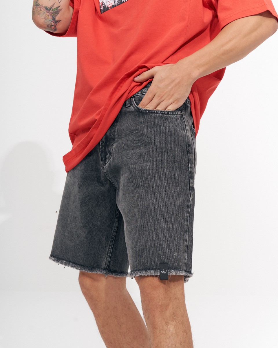 Shorts de Denim Vintage Lavados à Pedra Oversize para Homens - Gray