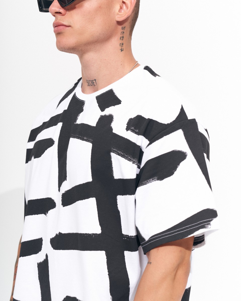 ‘’Strokes’’ T-Shirt Blanc Oversize pour Hommes avec Impression Sérigraphiée | Martin Valen