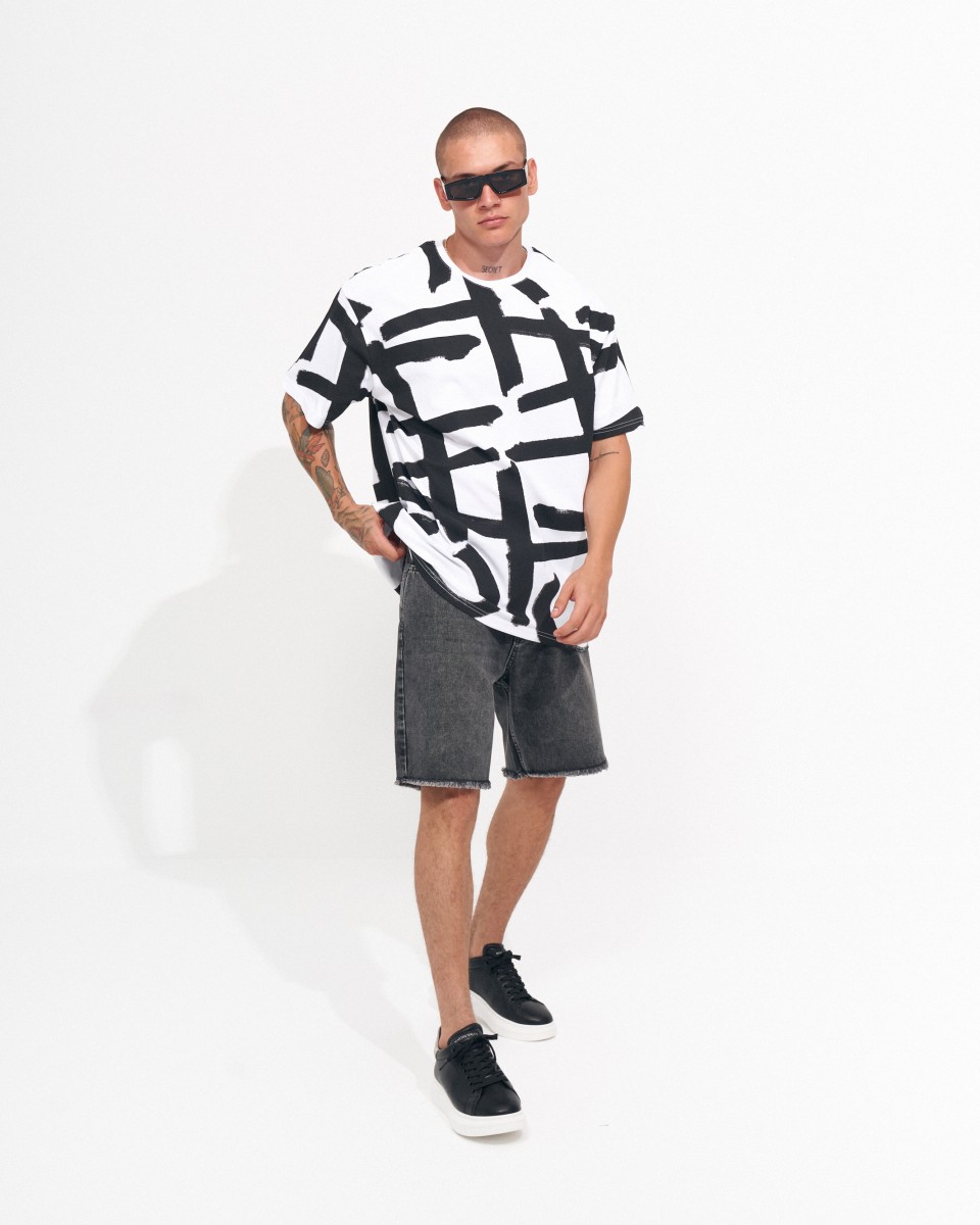 ‘’Strokes’’ T-Shirt Bianca Oversized da Uomo con Stampa Serigrafica | Martin Valen