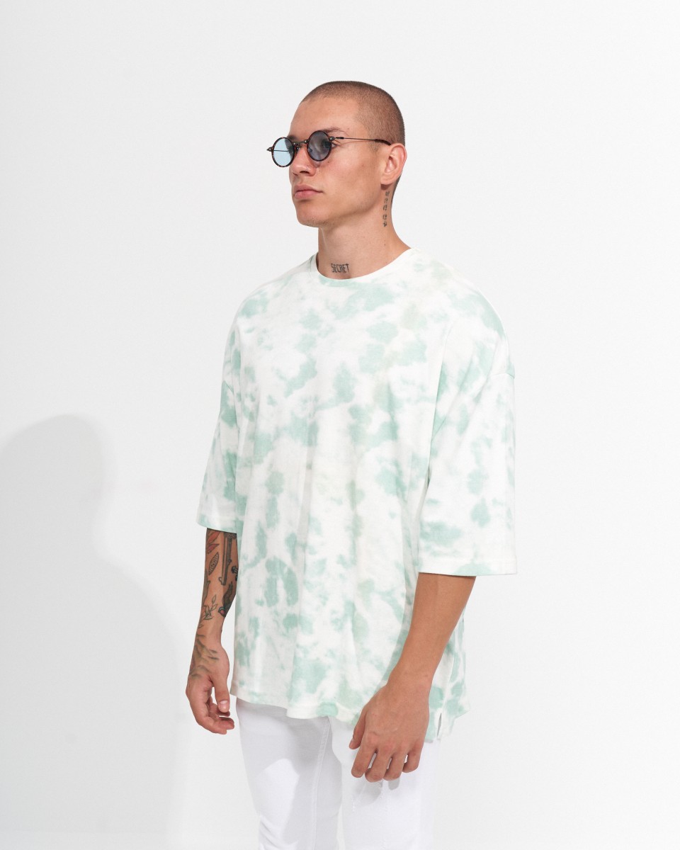 Men's Oversize T-Shirt Round Neck Tie Dye Green & White | Martin Valen