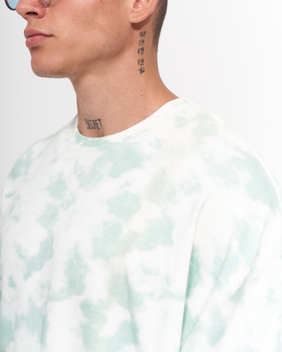 Camiseta Oversize para Hombre Cuello Redondo Tie Dye Verde & Blanco | Martin Valen