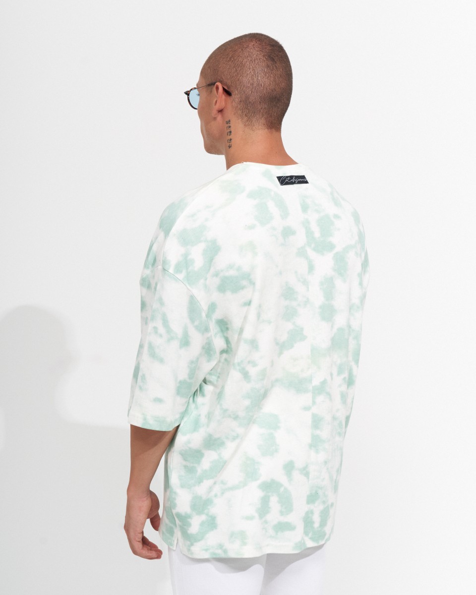 Heren Oversized T-shirt Ronde Hals Tie Dye Groen & Wit | Martin Valen