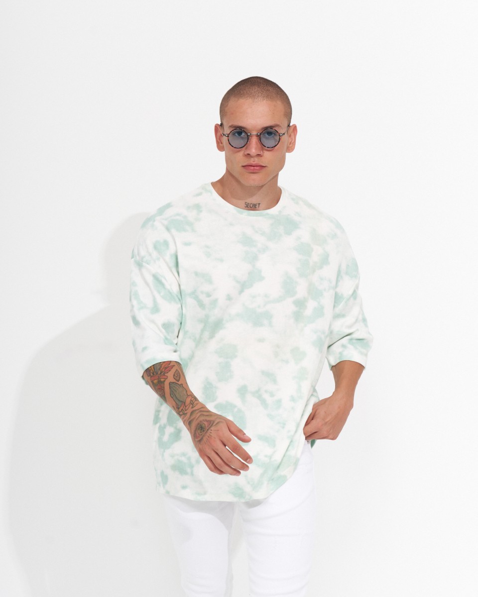 T-shirt Oversize da Uomo Collo Rotondo Tie Dye Verde & Bianco | Martin Valen