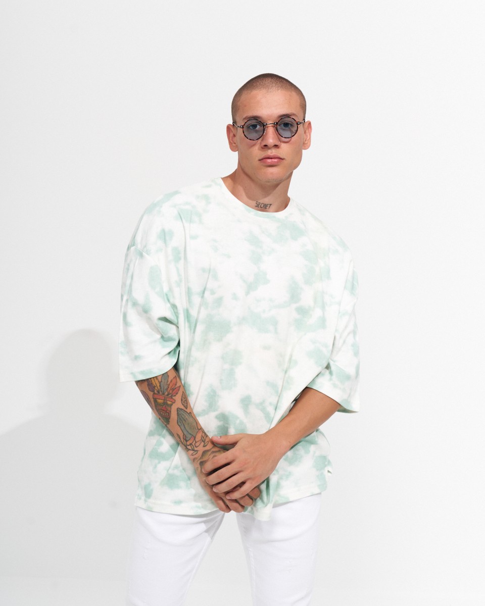 Camiseta Oversize para Hombre Cuello Redondo Tie Dye Verde & Blanco | Martin Valen