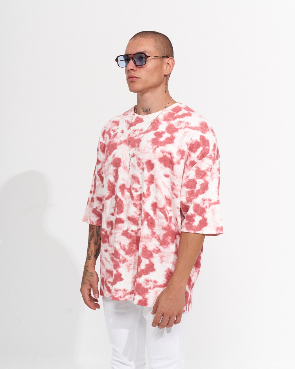 Herren Oversize T-Shirt Rundhals Tie Dye Rot & Weiß | Martin Valen
