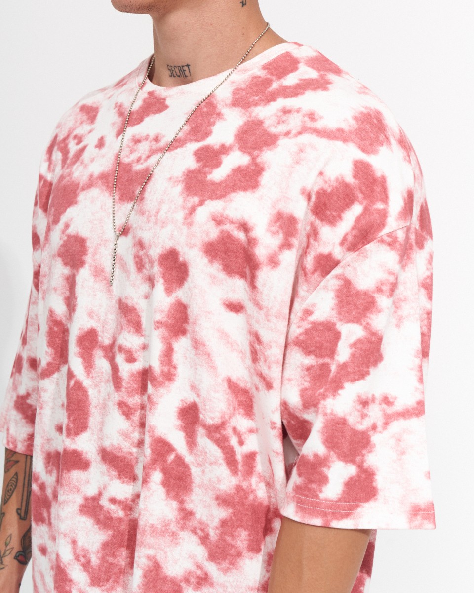 T-shirt Oversize da Uomo Collo Rotondo Tie Dye Rosso & Bianco | Martin Valen