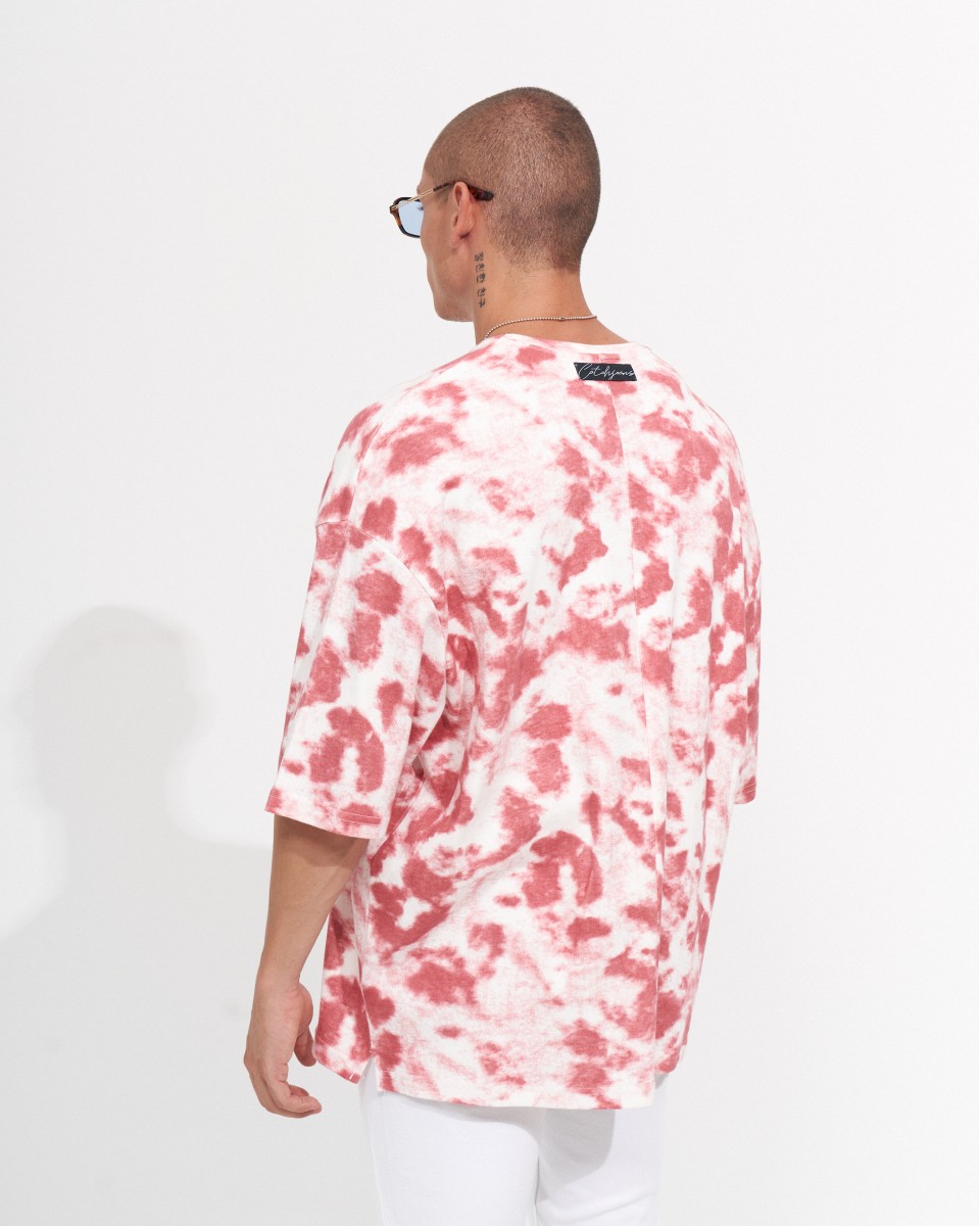 Herren Oversize T-Shirt Rundhals Tie Dye Rot & Weiß | Martin Valen