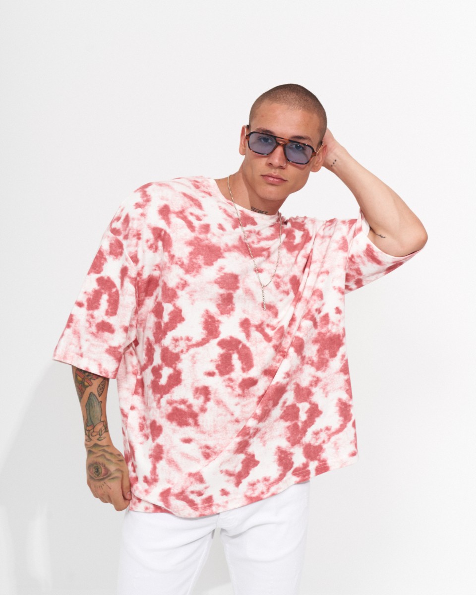 Camiseta Oversize para Hombre Cuello Redondo Tie Dye Rojo & Blanco | Martin Valen