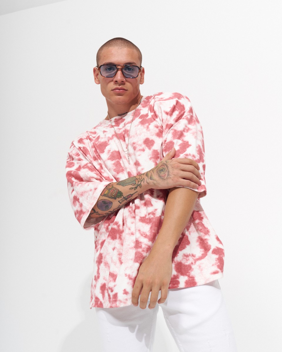 Camiseta Oversize para Hombre Cuello Redondo Tie Dye Rojo & Blanco | Martin Valen