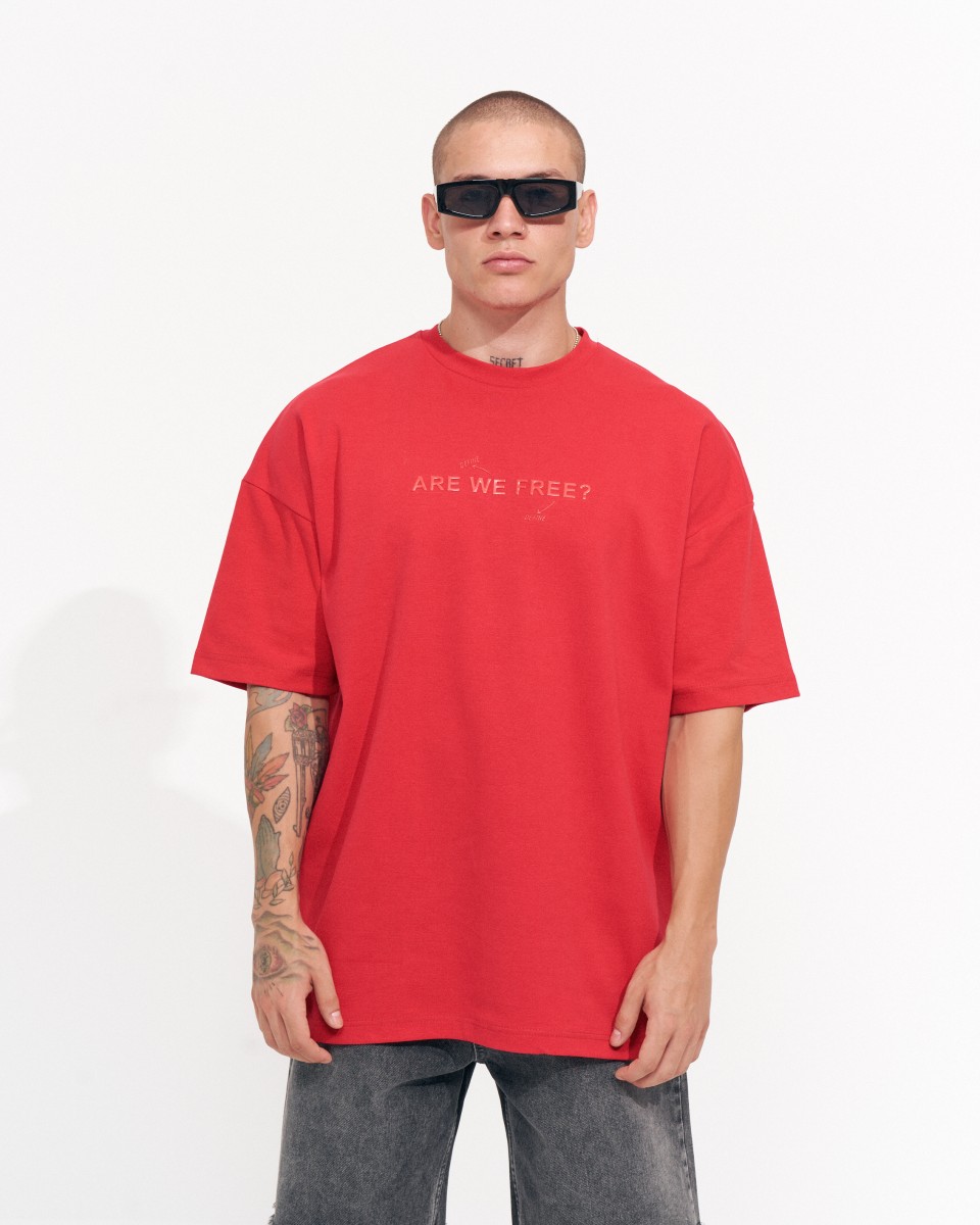 "Freedom" Herren Bedrucktes Oversize T-Shirt aus dickem Stoff in Rot | Martin Valen