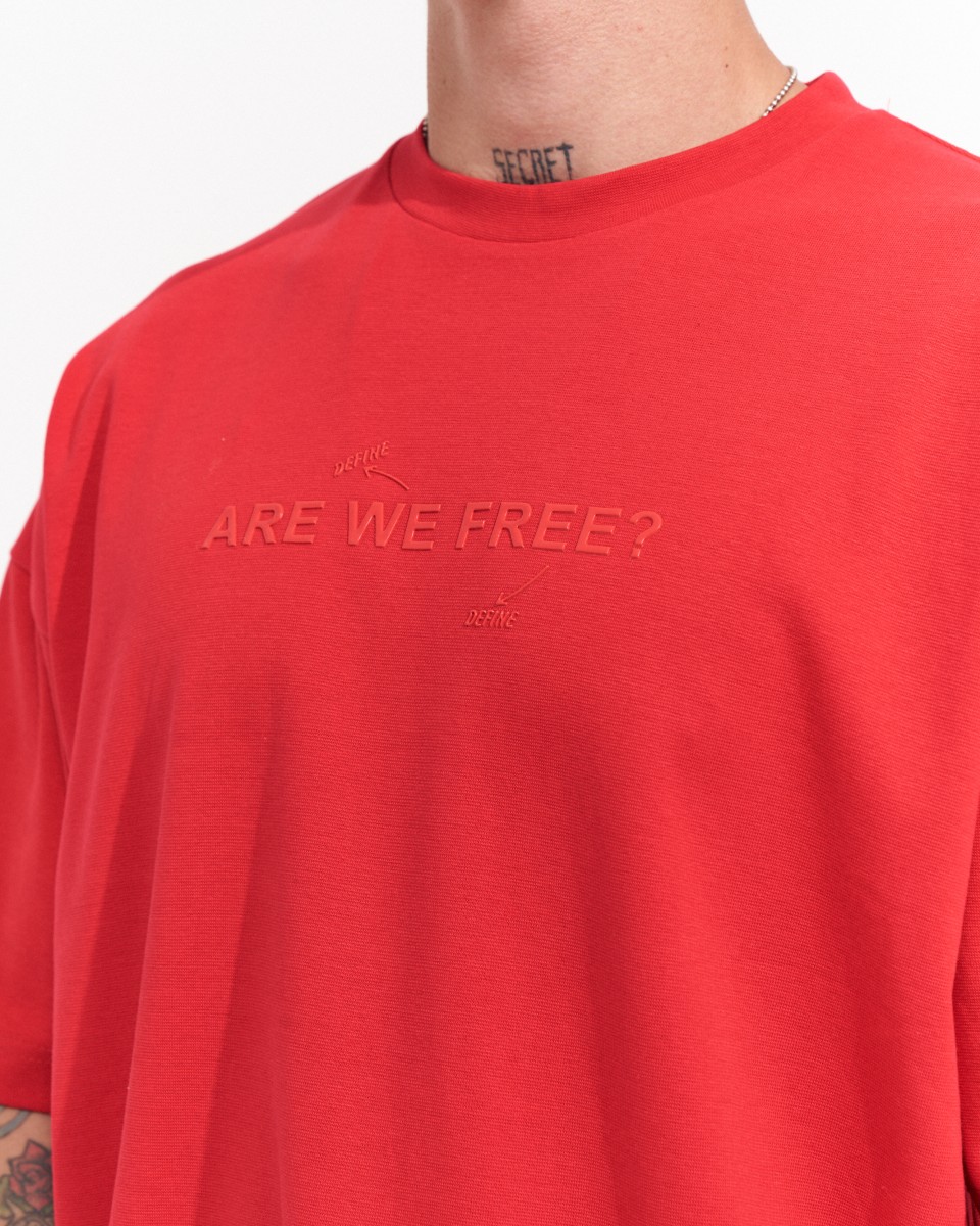 "Liberdade" Camiseta Oversize Homens em Tecido Grosso Vermelho Estampado | Martin Valen