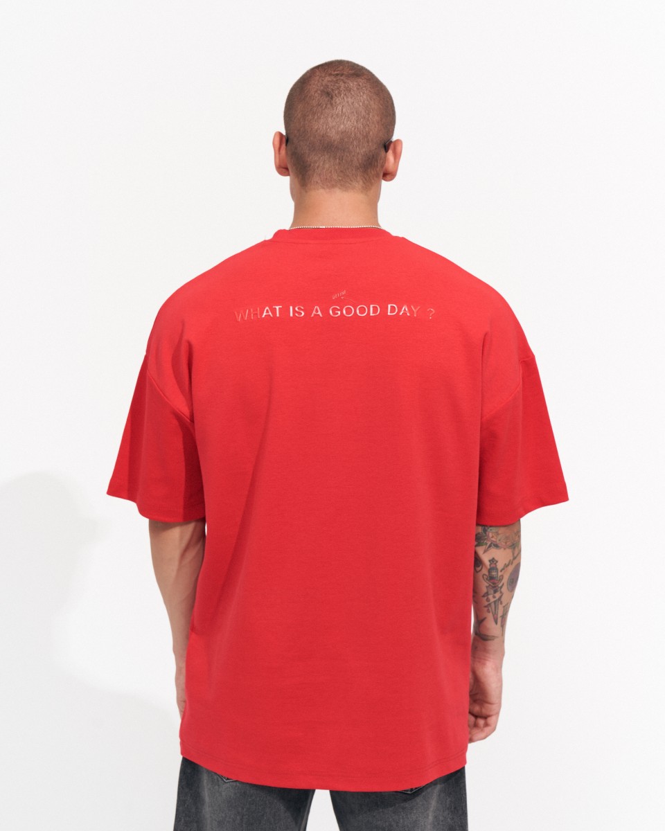 "Liberdade" Camiseta Oversize Homens em Tecido Grosso Vermelho Estampado | Martin Valen