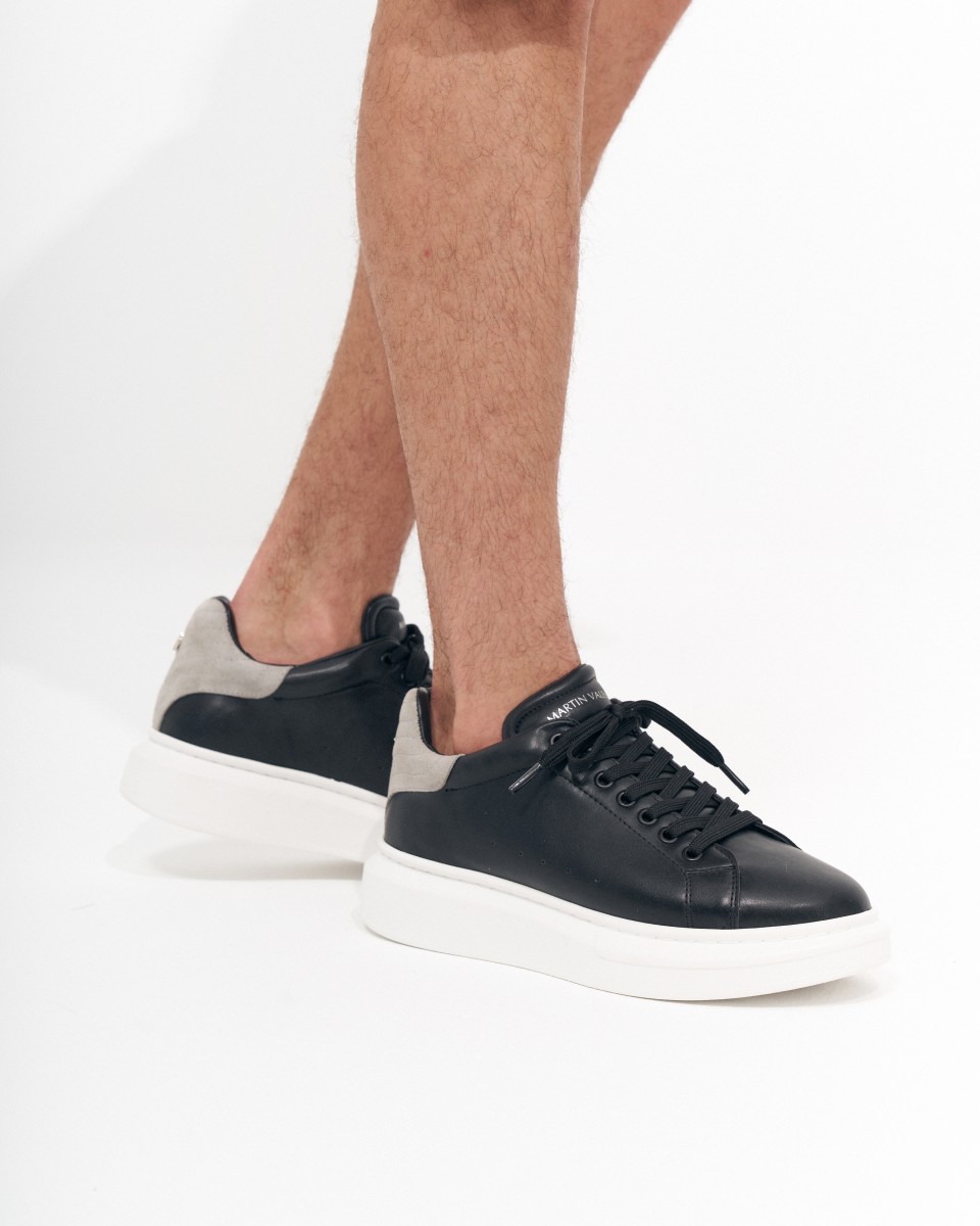 Zapatos V-Harmony para Hombres en Negro-Blanco con Tirador de Talón en Ante - Gray