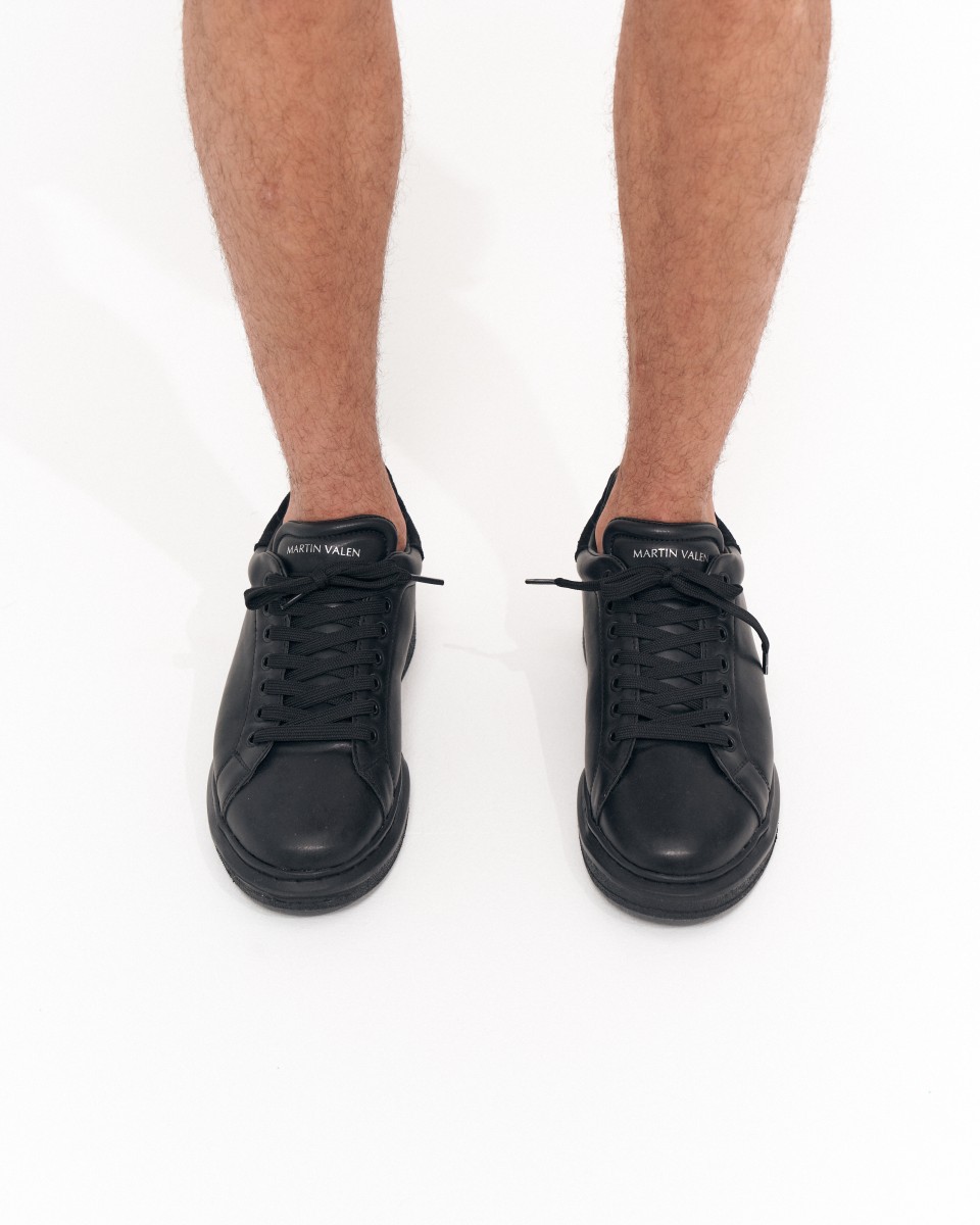 V-Harmony Sapatos Masculinos Preto Total com Aba de Camurça no Calcanhar | Martin Valen