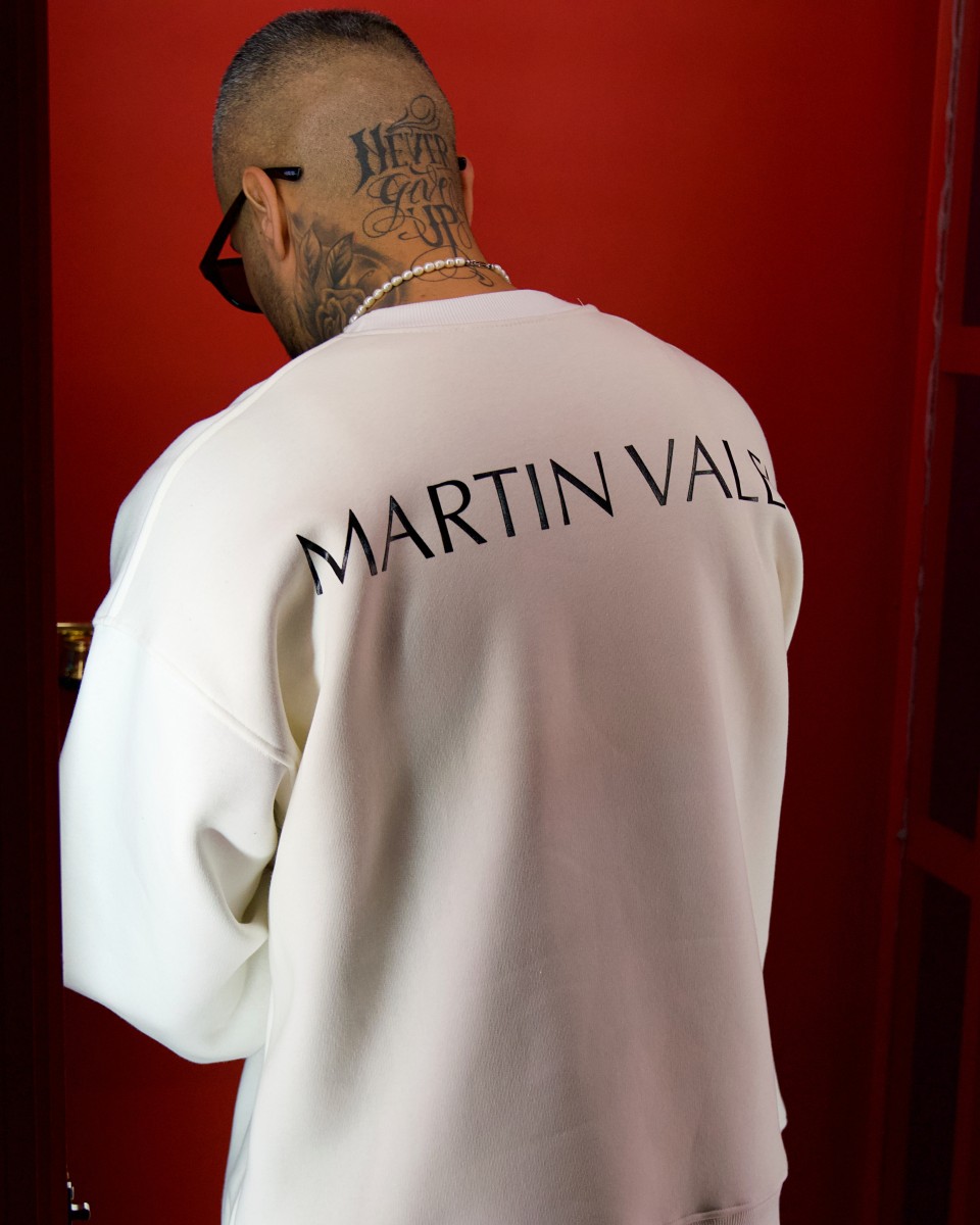 Martin Valen Designer Oversized Sweatshirt Trainingsanzug Set - Weiß