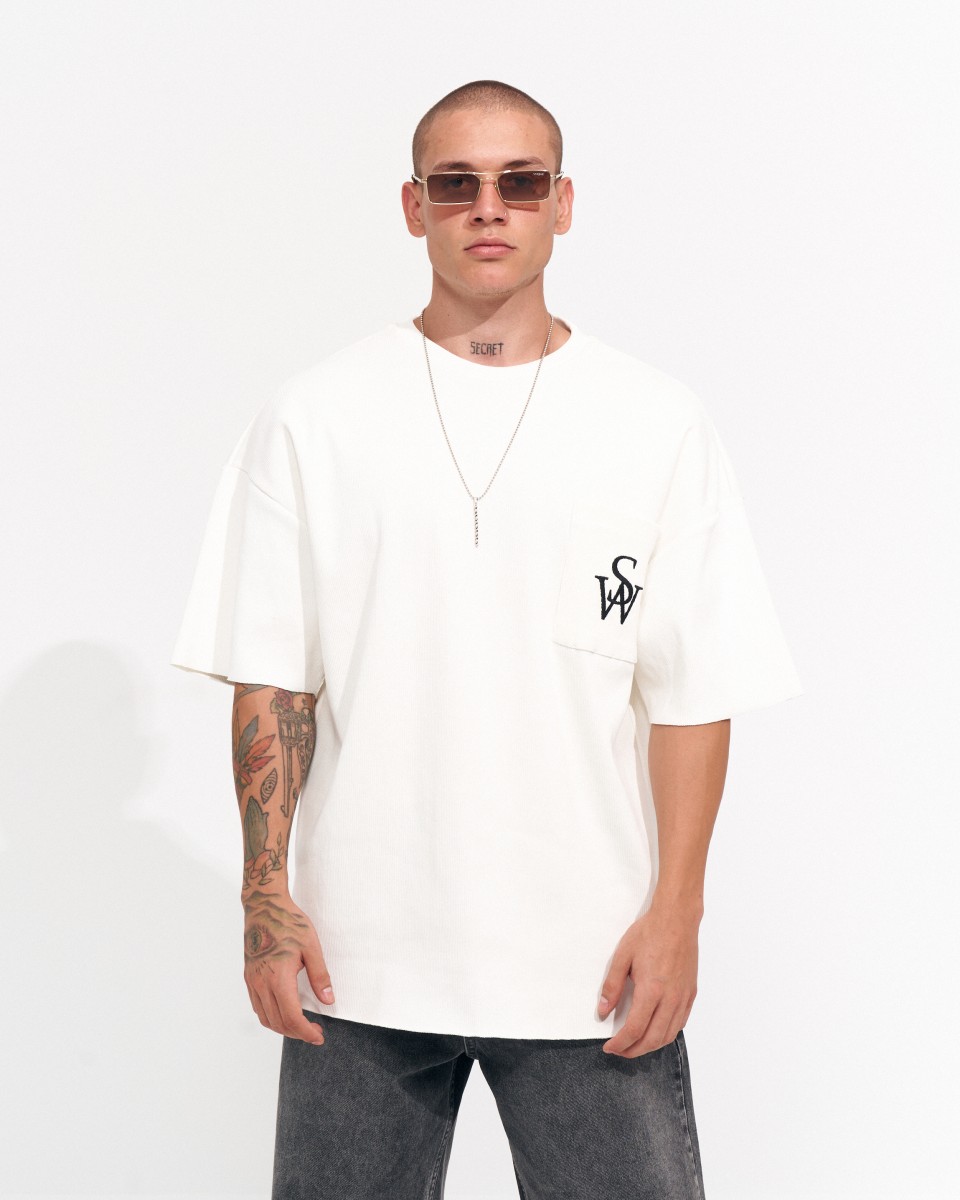 T-shirt Camisole Oversize Blanc pour Hommes en Tissu Épais | Martin Valen
