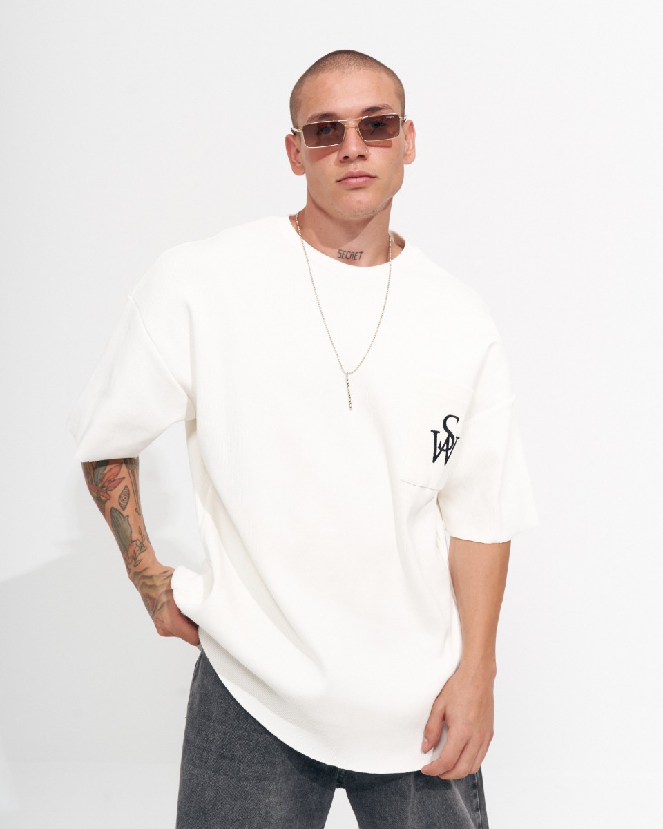 T-shirt Oversize Bianca da Uomo in Tessuto Spesso tipo Canottiera - Bianco