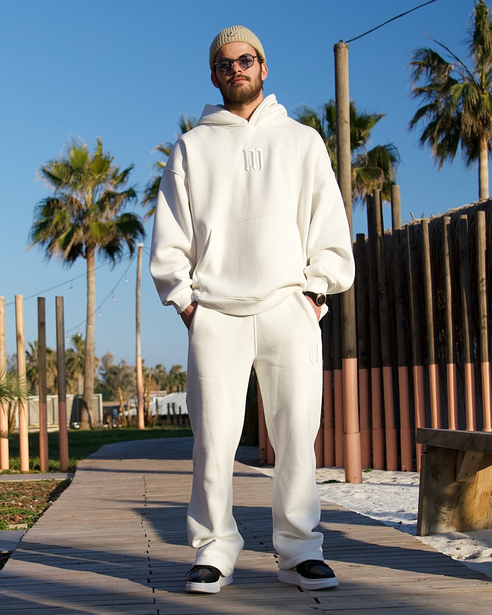 Insignio 3D Designer Embroidery Oversized Hoodie Tracksuit - White