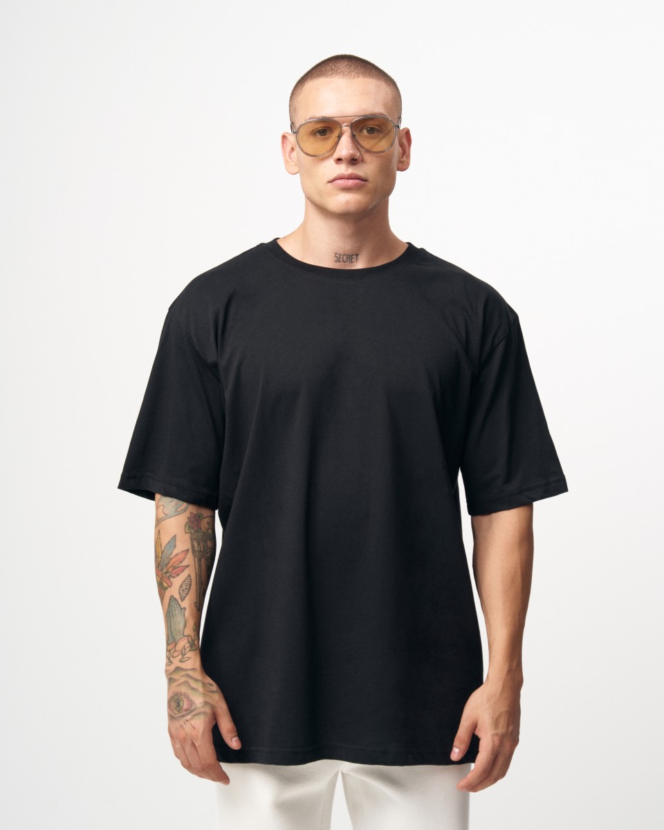 'Modernity' T-shirt Noir Gaufré Oversize pour Hommes | Martin Valen