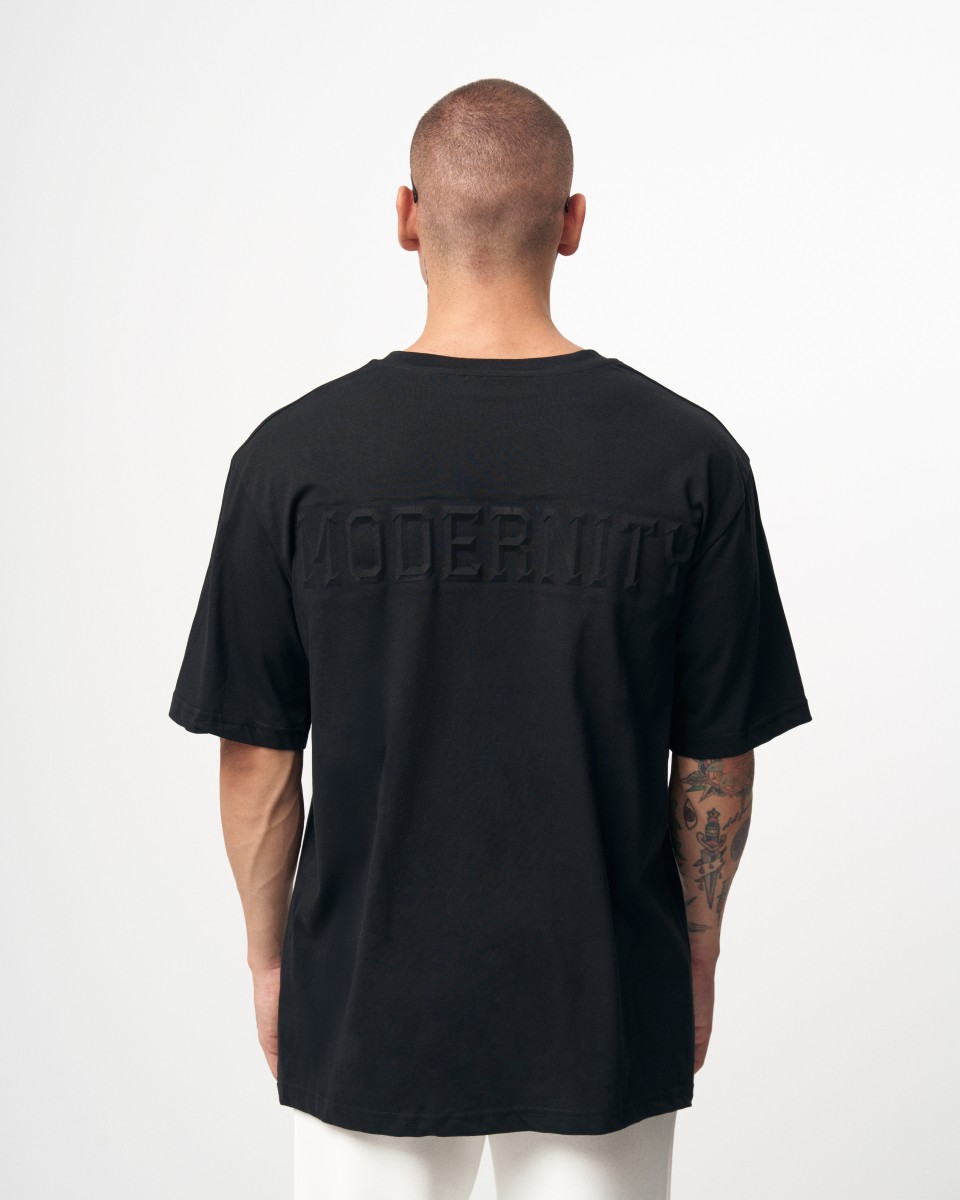 'Modernity' Черная мужская футболка с тиснением в оверсайзе | Martin Valen