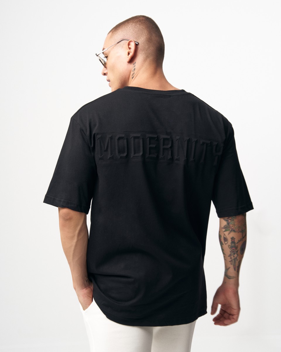 ‘’Modernity’’ Men’s Oversized Embossed Black T-shirt | Martin Valen