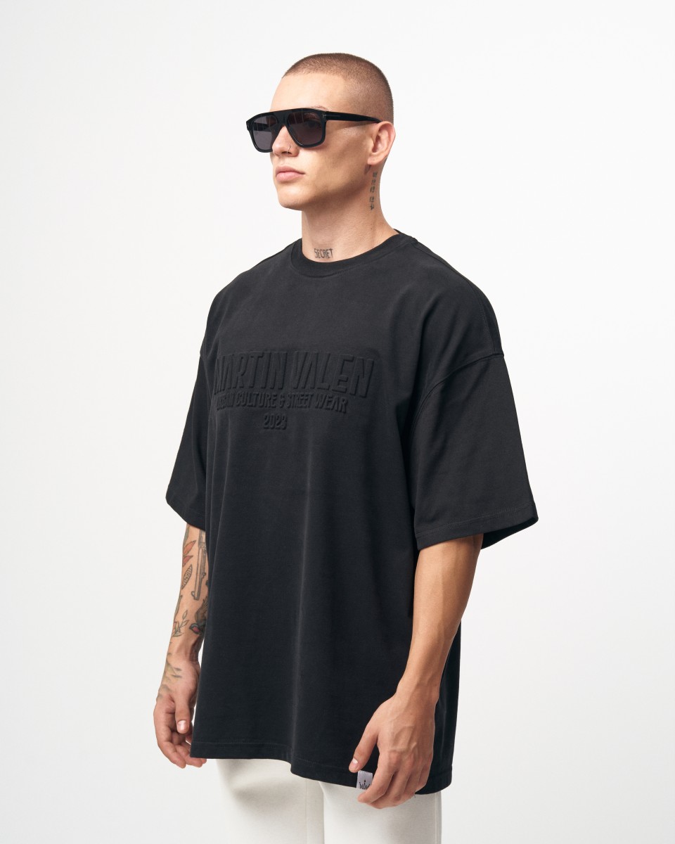 Martin Valen T-Shirt Nera Basica in Rilievo Oversize da Uomo | Martin Valen