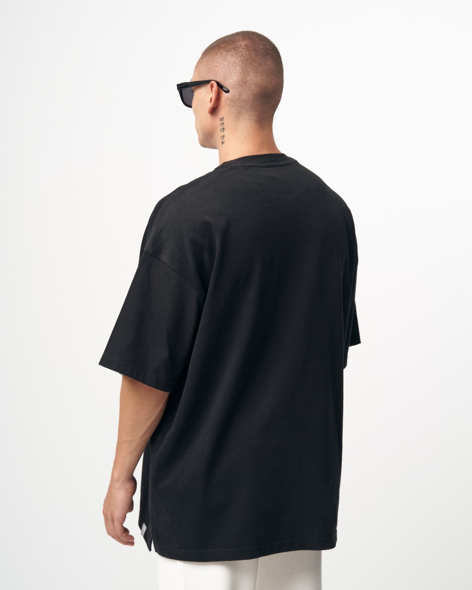 Martin Valen T-Shirt Nera Basica in Rilievo Oversize da Uomo | Martin Valen
