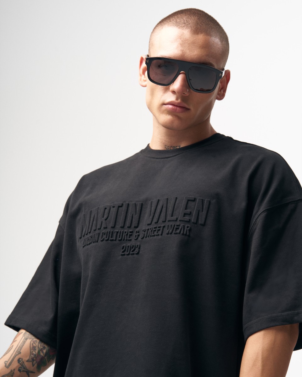 Martin Valen Черная базовая мужская футболка с тиснением в оверсайзе | Martin Valen