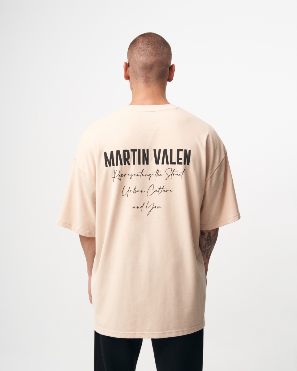 "Slogan" Мужская оверсайз футболка с дизайнерским принтом | Martin Valen