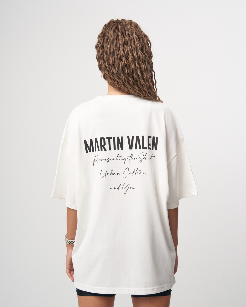 "Slogan" Dames Oversized Designer Print Detail T-shirt | Martin Valen