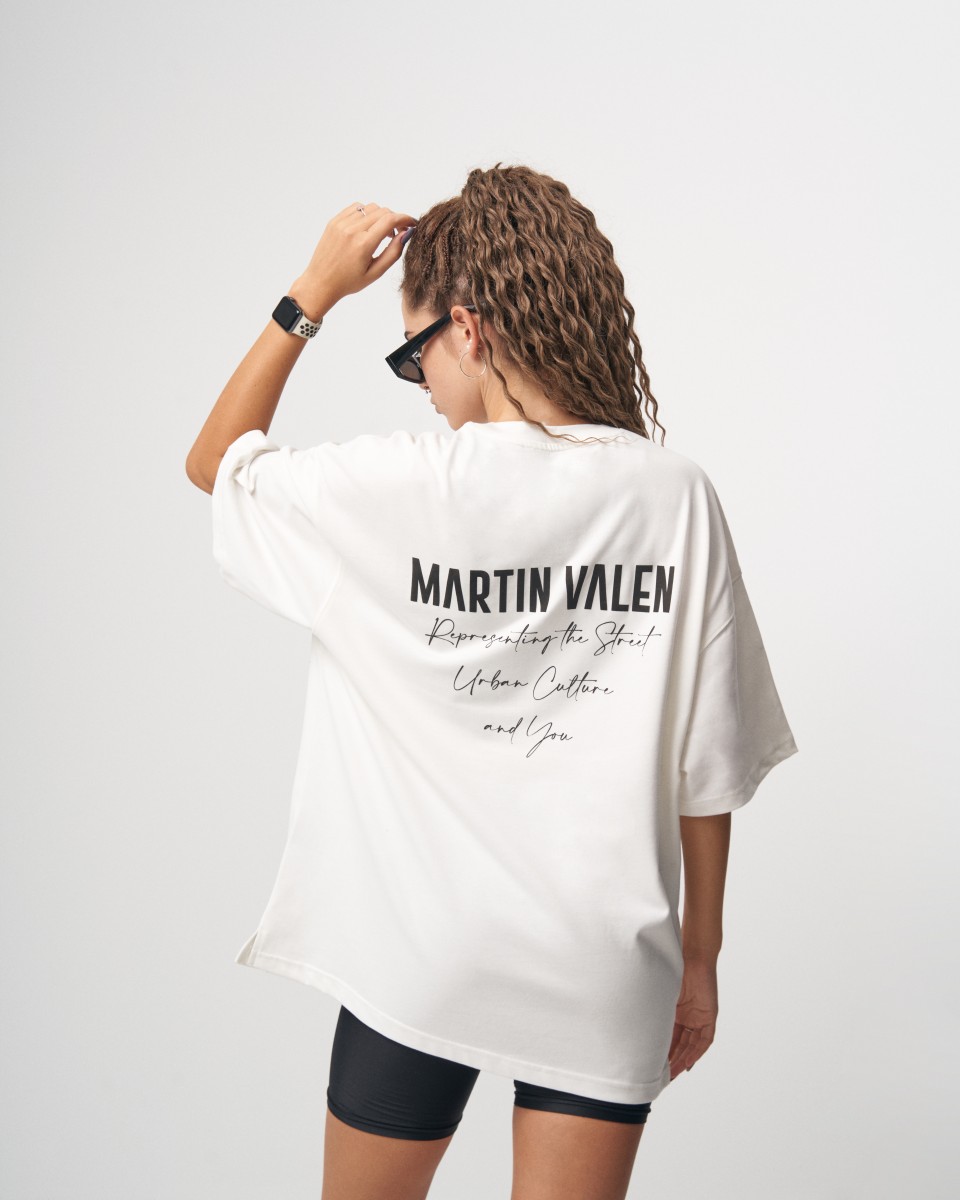 "Slogan" Damen Oversize Designer-Print-Detail T-Shirt | Martin Valen