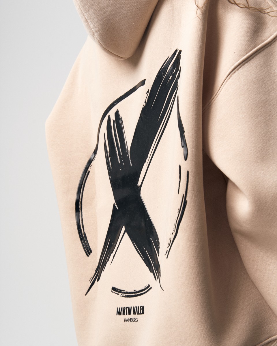 X-Mark Oversized Hoodie voor Vrouwen in Beige | Martin Valen