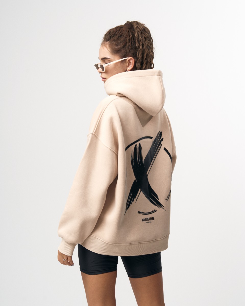 Hoodie Oversize X-Mark pour Femmes en Beige | Martin Valen