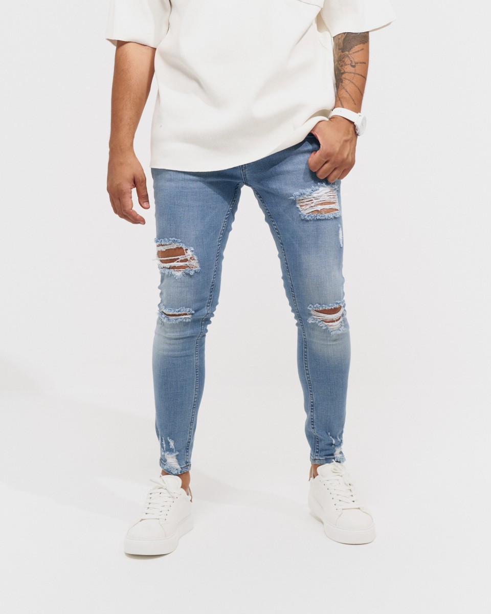 Jeans Denim Vintage Strappati Slim Fit da Uomo | Martin Valen