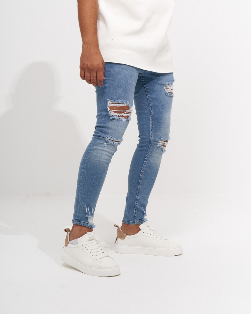 Men's Stretch Skinny Ripped Jeans, Super Comfy Distressed Denim Pants with  Destroyed Holes - Walmart.com