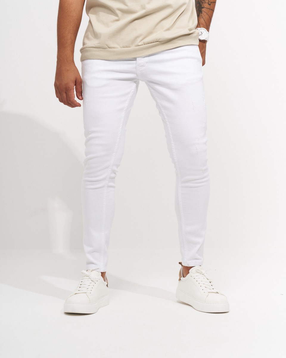 Jeans Ajustados Rasgados Blanco Nieve para Hombres | Martin Valen