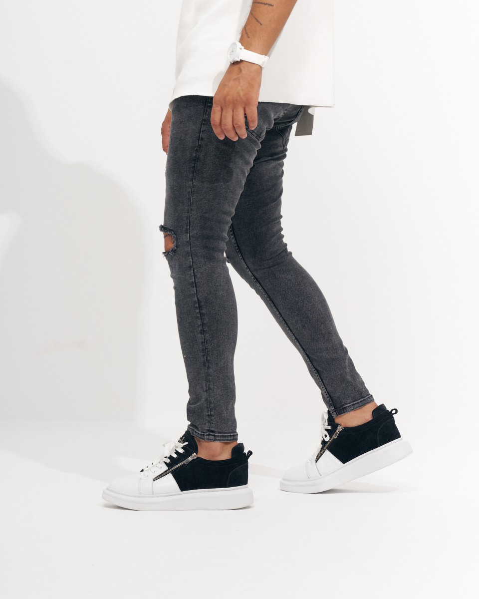 Men’s Skinny Anthracite Jeans with Ripped Knees | Martin Valen